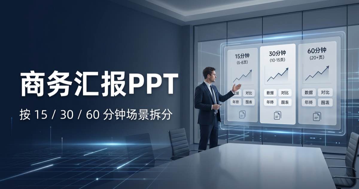 商务汇报PPT推荐多少页?按 15 / 30 / 60 分钟场景拆分 商务汇报PPT推荐多少页?按 15 / 30 / 60 分钟场景拆分