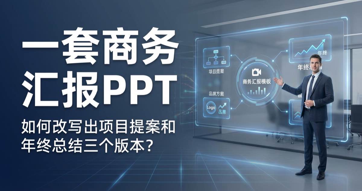 一套商务汇报PPT模板，如何改写出项目提案和年终总结三个版本？